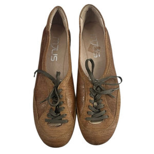 Mjus slip on shoes ballet lace up metallic woven leather flats comfort sz 10.5